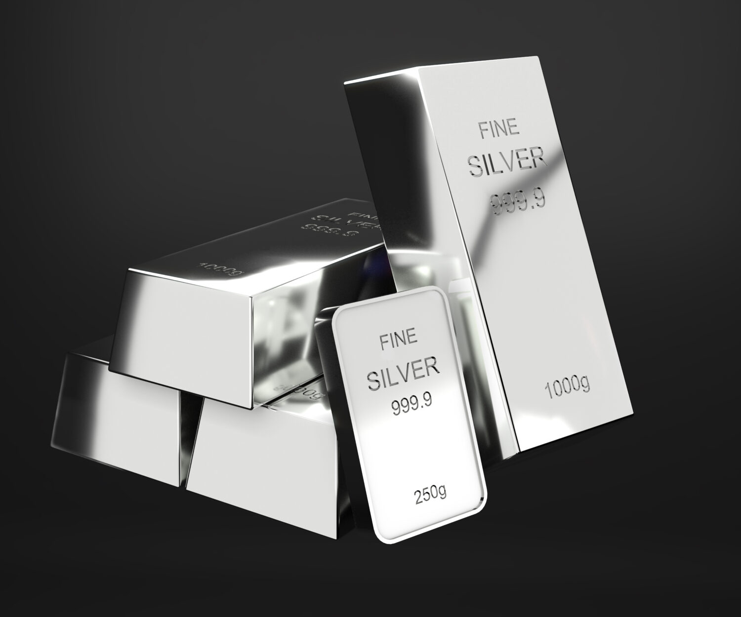 Silver bars 1000 grams pure Silver,business investment and wealth concept.wealth of Silver ,3d rendering